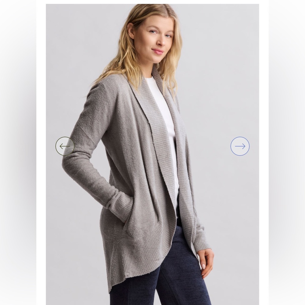 Barefoot Dreams Cozy Chic Lite Women's Light Taupe Open Front Cardigan Size M‎